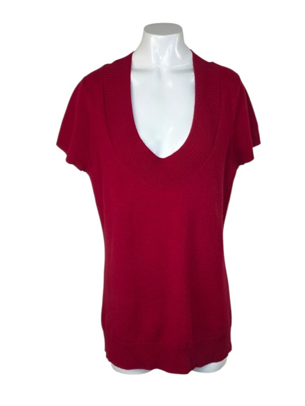 Marina Luna 100% 2 Ply Cashmere Short Sleeve Scoop Neck Shirt, Red, Size XL